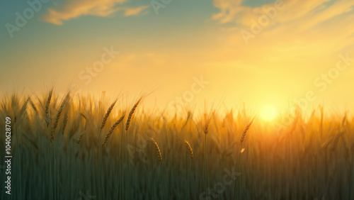 field of wheat at sunset