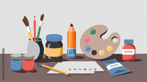 Art paint brush tool vector. Artist draw with pencil and paintbrush cartoon craft object set. Designer album, oil tube and gouache clipart isolated png. Simple supplies and creative study accessory.