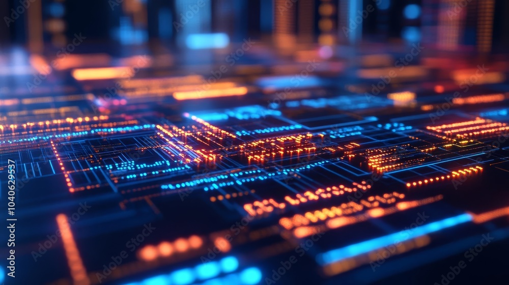 Complex algorithm mapping, glowing code lines, futuristic cityscape backdrop Complex algorithm mapping, glowing code lines, futuristic cityscape backdrop