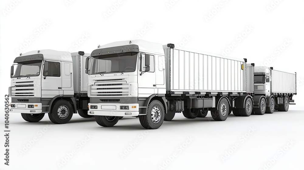 White Cargo Trucks Lined up in a Transportation Yard During Daylight Generative AI White Cargo Trucks Lined up in a Transportation Yard During Daylight Generative AI