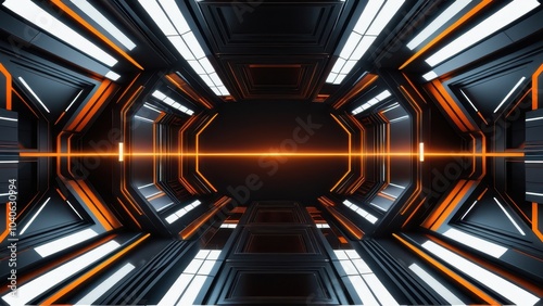 High-quality 3D background featuring a symmetrical orange and black design, ideal for creating impactful visuals for branding, advertising, or web design.