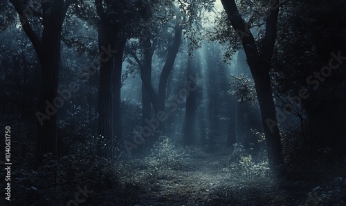 Fantasy wonderland landscape in dark forest