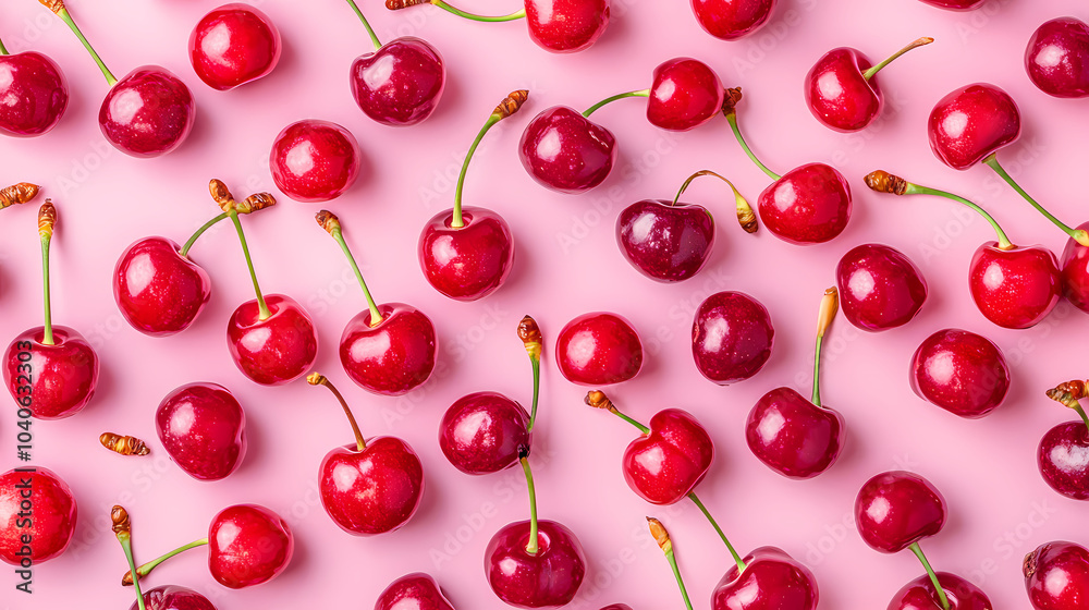 Close-up of cherries on a pink background. Close-up of cherries on a pink background.