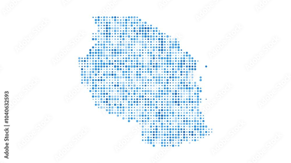 Tanzania dotted digital map. Map of Tanzania with pulsating colored circles. Shape of the country filled with blue disks. Modern video. Tanzania dotted digital map. Map of Tanzania with pulsating colored circles. Shape of the country filled with blue disks. Modern video.