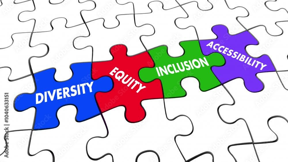 DEIA Diversity Equity Inclusion Accessibility Puzzle Pieces Solution 3d Animation DEIA Diversity Equity Inclusion Accessibility Puzzle Pieces Solution 3d Animation