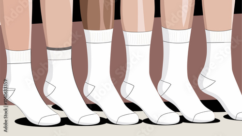 White blank socks of different height 3d mockup. Realistic vector illustration set of low and mid toes on invisible foot and flat lying isolated. Empty simple fabric clothes footwear template.