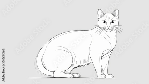 Charming white cat gazes thoughtfully with bright eyes against a subtle grey backdrop