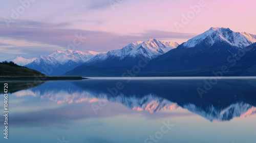 Wallpaper Mural A serene mountain lake reflecting snow-capped peaks at sunrise, symbolizing tranquility and natural beauty in alpine landscapes, Mountain lake scene Torontodigital.ca