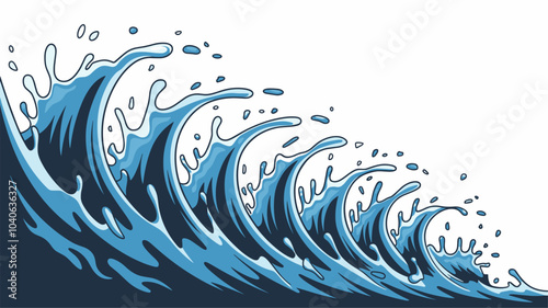 Water splash vfx animation sprite sheet. Stages of aqua splashing motion design elements, sequence frame. Cartoon blue ocean or sea stream with drops and splatters, fx storyboard Vector illustration