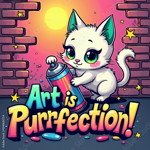 Kawaii Cat Graffiti Artist - Art is Purrfection! photo