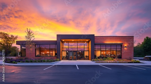 Fototapeta Naklejka Na Ścianę i Meble -  modern small office building in the evening