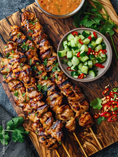 Wallpaper Mural Grilled Chicken Skewers with Peanut Sauce and Fresh Cucumber Salad – Traditional Satay Dish Torontodigital.ca