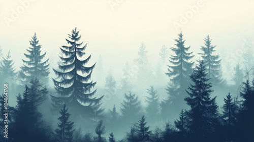 霞がかった山林