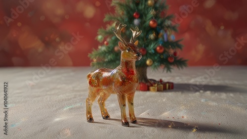 Reindeer toy with red nose Christmas background