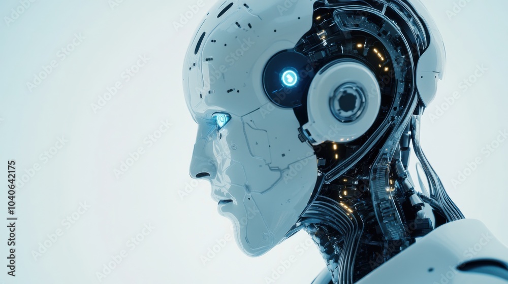 A detailed view of a humanoid robot's integrated AI reasoning module, showcasing cognitive processing and decision-making capabilities, Artificial intelligence technology style A detailed view of a humanoid robot's integrated AI reasoning module, showcasing cognitive processing and decision-making capabilities, Artificial intelligence technology style