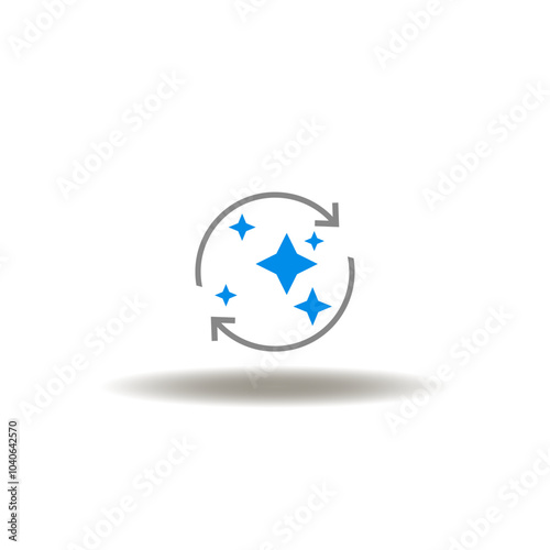 Vector illustration of round arrows process with shine, sparkle, flash. Symbol of cleanliness. Icon of purity. Sign of tidying up and cleaning.