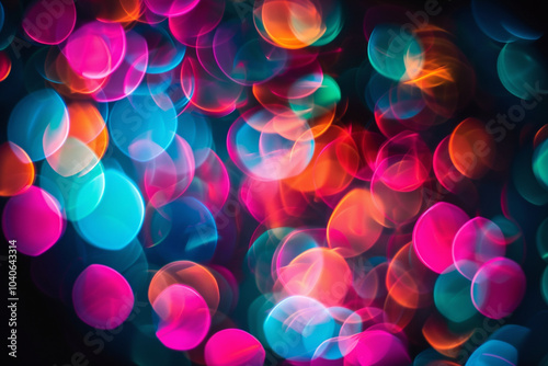 Blurred colored lights, bokeh garland and city lights. Concept template for backgrounds, wallpapers and overlays. New Year and holiday style, sparkling highlights