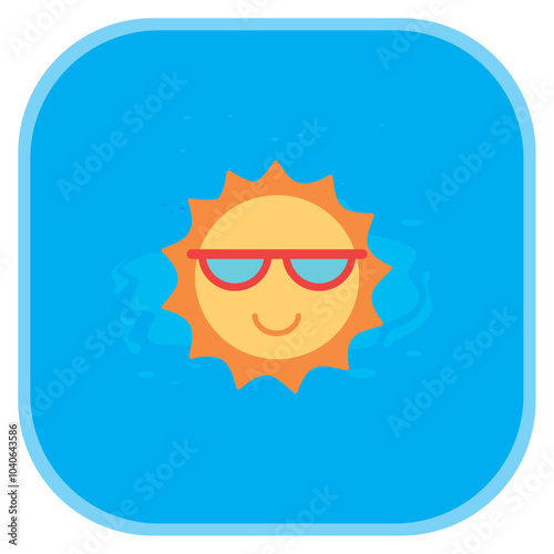 Vector image of sun icon with glasses on blue background
