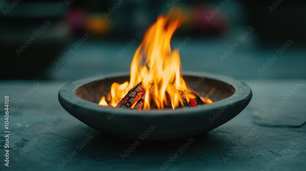 A vibrant flame dances in a stone bowl, casting a warm glow, perfect for cozy gatherings and outdoor ambiance. A vibrant flame dances in a stone bowl, casting a warm glow, perfect for cozy gatherings and outdoor ambiance.