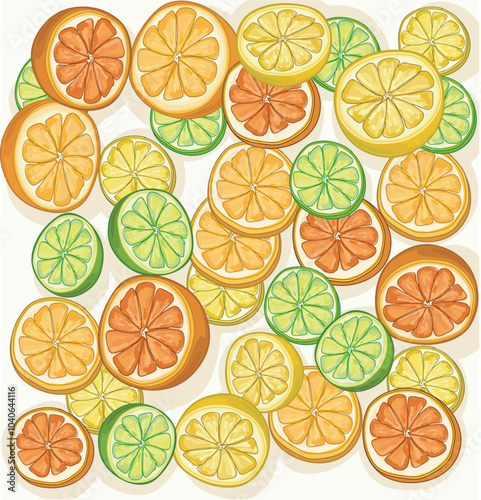 Citrus slices fresh seamless pattern lemon lime  grapefruit orange fruit  summer food illustration isolated on white background