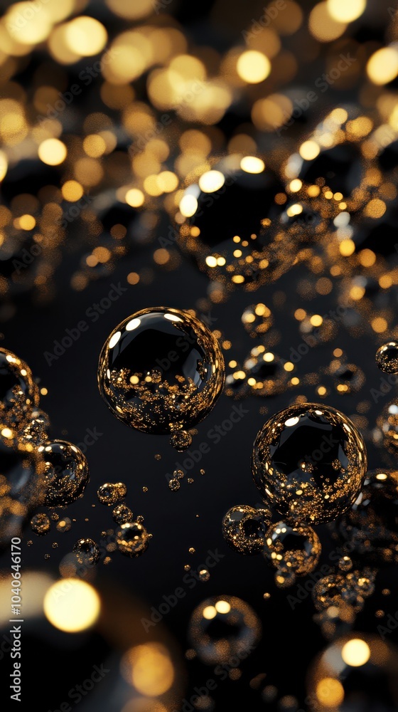 Black and Gold Metallic Liquid Bubbles