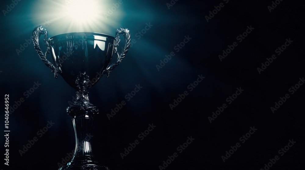 A striking view of a trophy, gleaming in the spotlight, symbolizing achievement and success in today's competitive world A striking view of a trophy, gleaming in the spotlight, symbolizing achievement and success in today's competitive world