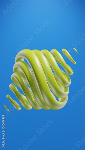 3D abstract background, dynamic moving geometry, 3D spiral, green 3D circles, 