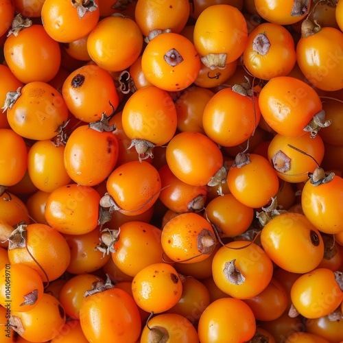 Sea buckthorn berry texture background, hippophae fruits pattern, many sandthorn berries mockup photo