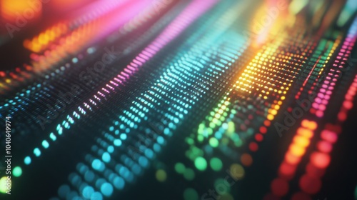 A detailed view of a quantum dot LED emitting vibrant and energy-efficient light, Quantum dot display technology style, photo of