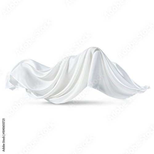 White Silk fabric, transparent cloth, gracefully flowing in a wave pattern. Fashionable satin drapery, motion of a flying scarf, chiffon veil isolated against a transparent background.