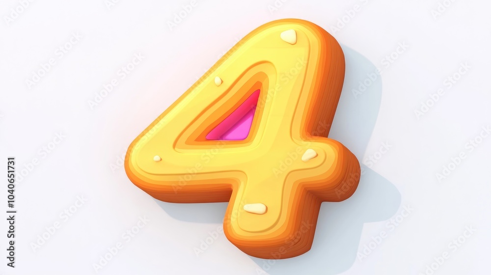 Adorable wooden number four in a 3D illusion style on a white background designed to resemble a storybook aesthetic Adorable wooden number four in a 3D illusion style on a white background designed to resemble a storybook aesthetic