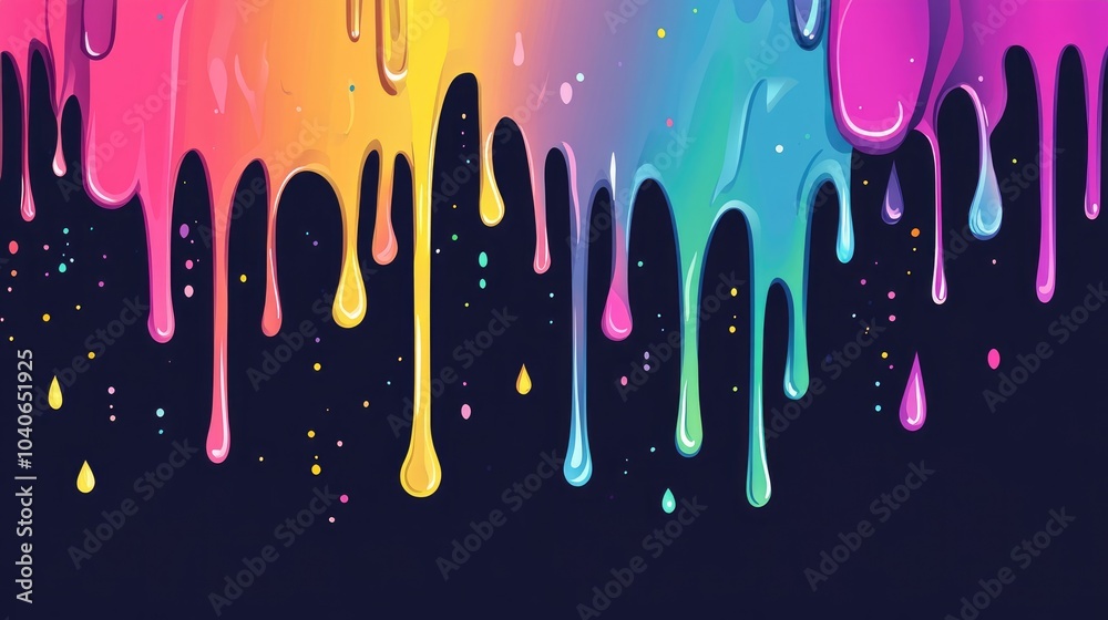 Colorful paint drips in a vibrant rainbow pattern against a dark backdrop Colorful paint drips in a vibrant rainbow pattern against a dark backdrop