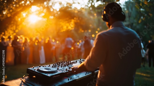 Man in front of DJ console in park