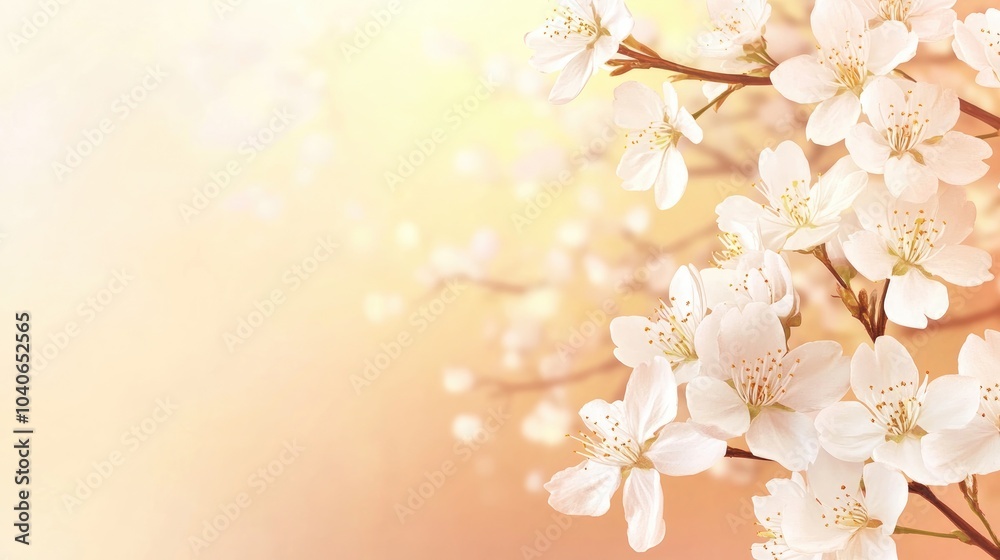 Horizontal banner featuring white sakura flowers against a sunny backdrop A beautiful spring nature background showcasing a blooming sakura branch with ample copy space for text Horizontal banner featuring white sakura flowers against a sunny backdrop A beautiful spring nature background showcasing a blooming sakura branch with ample copy space for text