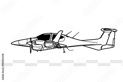 Diamond DA42 Twin Star. Vector drawing of Light utility and trainer aircraft. Side view. Image for illustration and infographics.