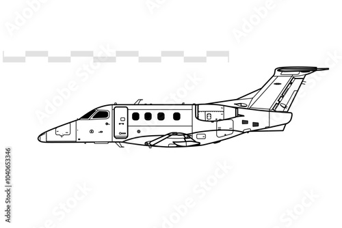 Embraer EMB-500 Phenom 100. Vector drawing of light business jet aircraft. Side view. Image for illustration and infographics.