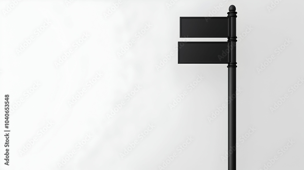 Fototapeta premium Black pole with blank signposts on an isolated white background -