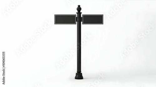 Black pole with blank signposts on an isolated white background -