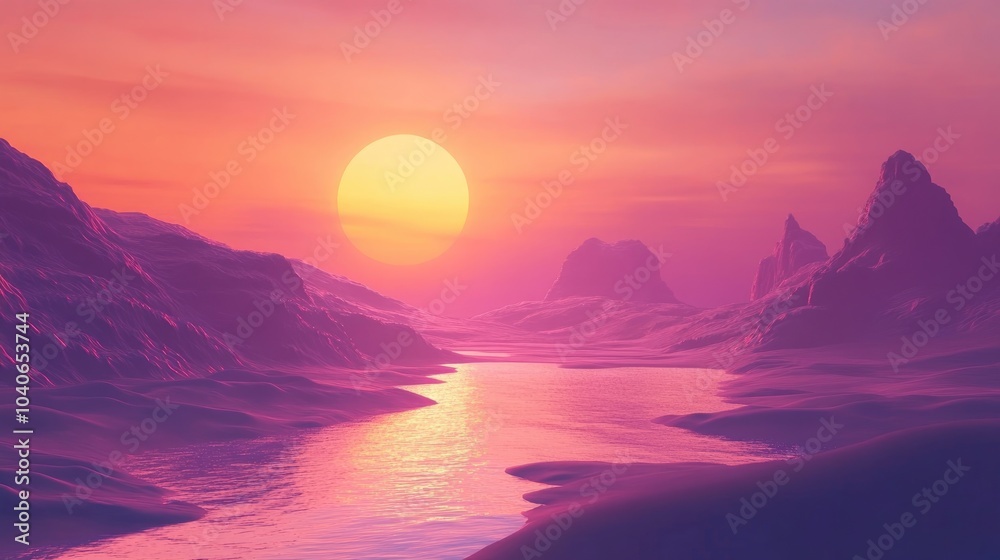 Beautiful view from an exoplanet in 3D cartoon rendering showcasing a landscape from an alien world Beautiful view from an exoplanet in 3D cartoon rendering showcasing a landscape from an alien world