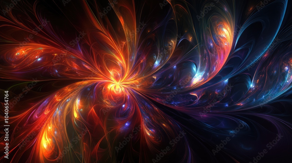 Vibrant abstract fractal design featuring colorful light patterns on a dark backdrop Vibrant abstract fractal design featuring colorful light patterns on a dark backdrop