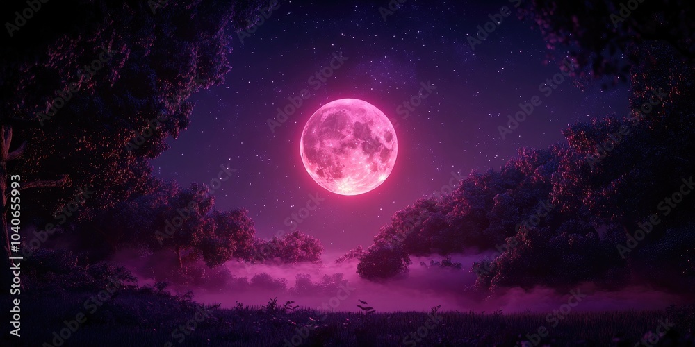 Luminous moon in a clear night sky, Glowing moon in a starry night sky Luminous moon in a clear night sky, Glowing moon in a starry night sky