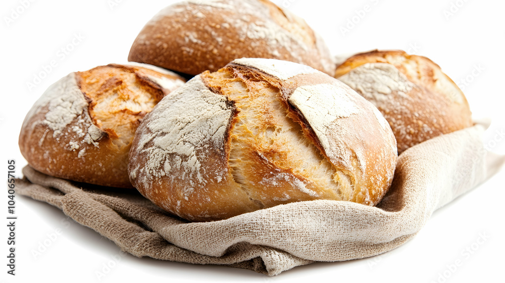Freshly baked round bread isolated on white background - Freshly baked round bread isolated on white background -