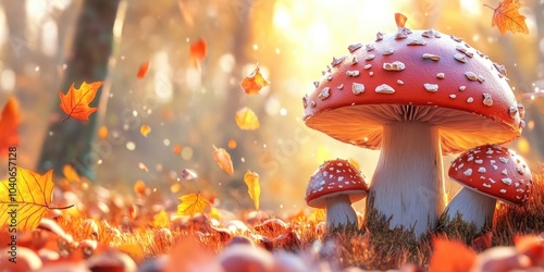 Porcini mushrooms, also known as Boletus edulis, thrive in the autumn woods, making it an ideal season for foraging in a forested environment, Autumn Porcini Mushroom Foraging in the Woods