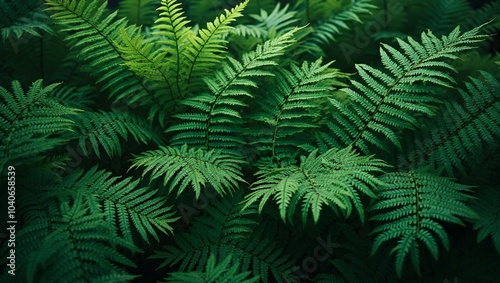 Lush green fern leaves creating a calming rainforest texture