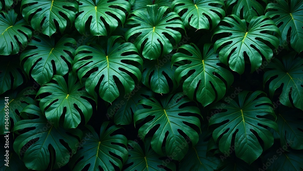Fototapeta premium Vibrant monstera leaves creating bold tropical pattern