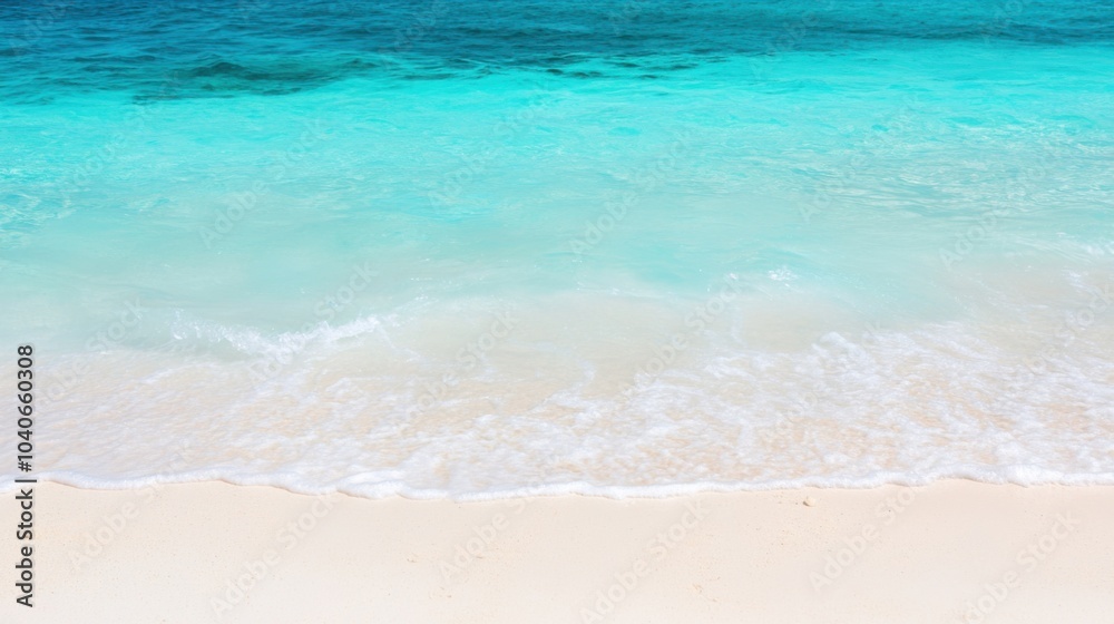 A tranquil beach scene with turquoise waters and white sand, Beach relaxation theme, Serene style A tranquil beach scene with turquoise waters and white sand, Beach relaxation theme, Serene style