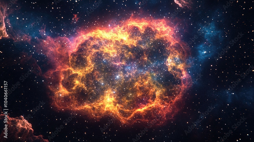 Fantasy space nebula in 3D cartoon rendering A giant interstellar cloud adorned with stars 3D illustration Fantasy space nebula in 3D cartoon rendering A giant interstellar cloud adorned with stars 3D illustration