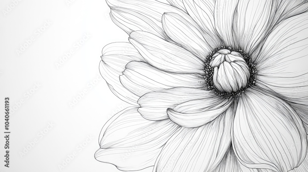 Line art illustration depicting a sketch of a monochrome flower Line art illustration depicting a sketch of a monochrome flower
