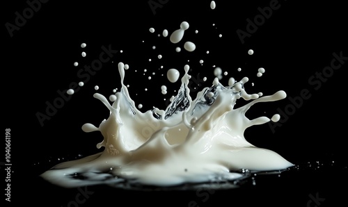 A splash of white milk on a black background