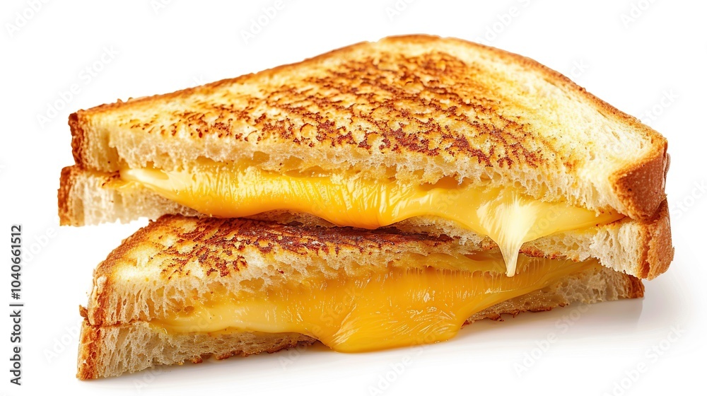 A grilled cheese sandwich with gooey melted cheese between crispy, buttery slices of bread A grilled cheese sandwich with gooey melted cheese between crispy, buttery slices of bread